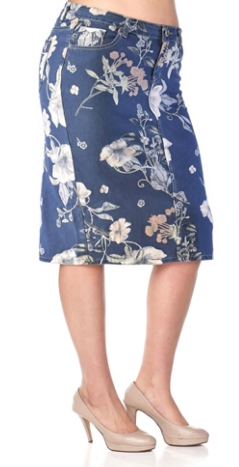 🌸 Be-Girl Floral Stretch Denim Skirt