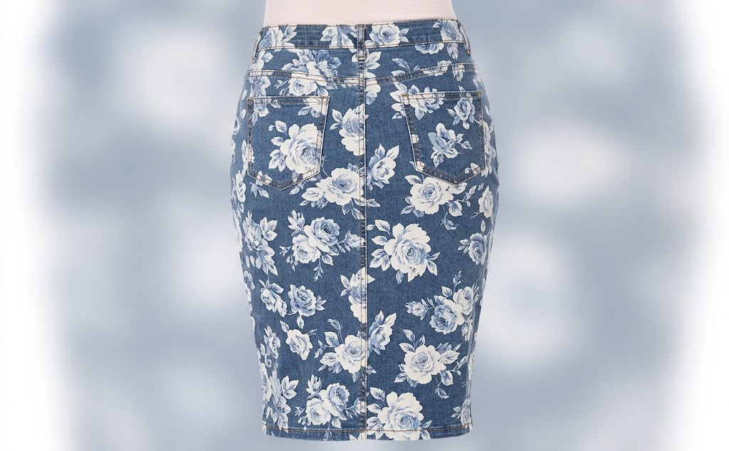 Rose Stone Wash middle length skirt