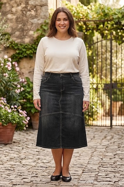 Black Wash midi length skirt